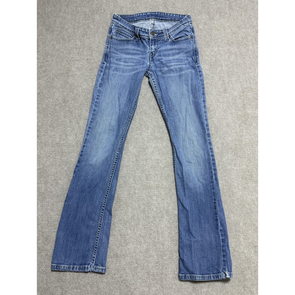 Levis Jeans‎ Womens 3 Medium Blue Bootcut Stretch Denim Distressed Raw Hem